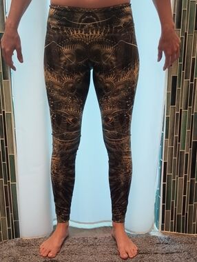 Jonathan Singer Black and Gold Patterned Active Leggings